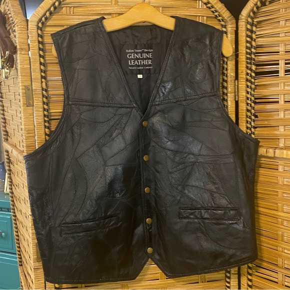 Italian Stone Design Black Leather Vest Navarre leather company XXL Biker - Picture 1 of 8